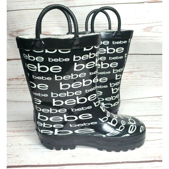 Girls Designer BeBe Graphics L 9/10 25 #121229 Black And White Rain Boots - Picture 4 of 12